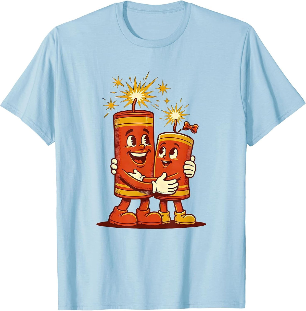 Men's Father Child Fireworks Night Sky Illustration T-Shirt - Baby Blue