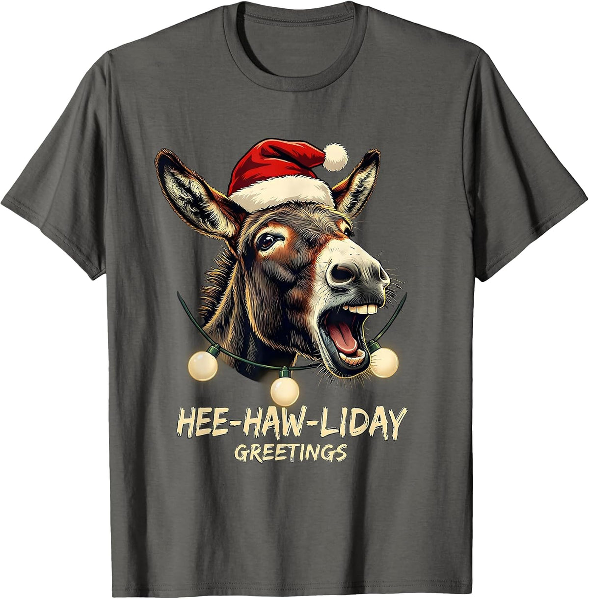 Hee-Haw-liday Greetings Whimsical Farm Animal Christmas T-Shirt - Asphalt Grey