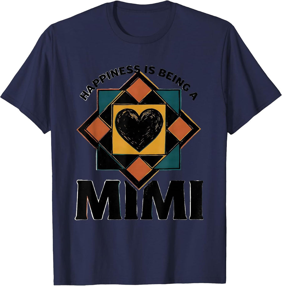 Happiness Is Being A Mimi Grandma Keepsake Gift T-Shirt - Navy Blue
