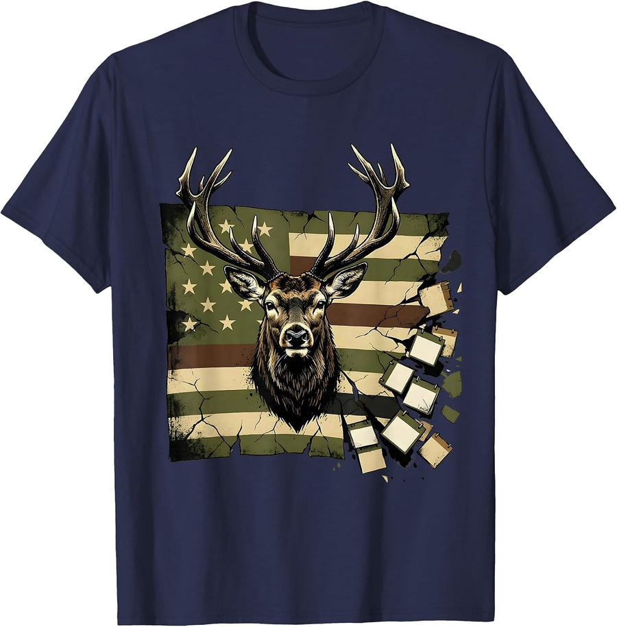 Buck Head Camo Flag Funny Deer Hunting Hunter Dad T-Shirt - Navy Blue