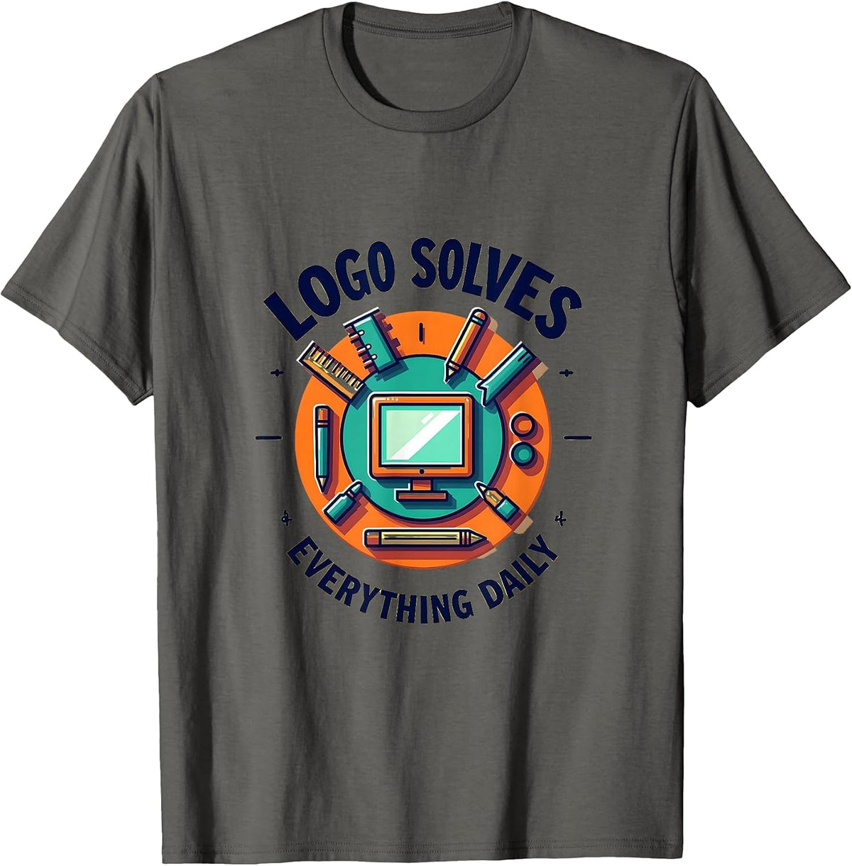 Logo Solves Everything Daily Graphic Design T-Shirt - Asphalt Grey