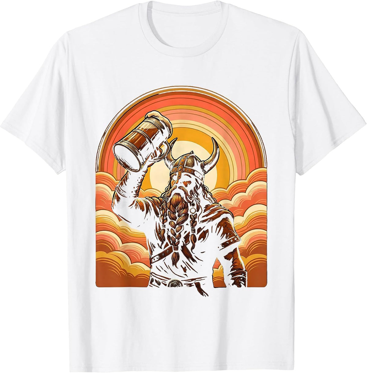 Men's Viking Mead Horn Braided Beard Illustration T-Shirt - White