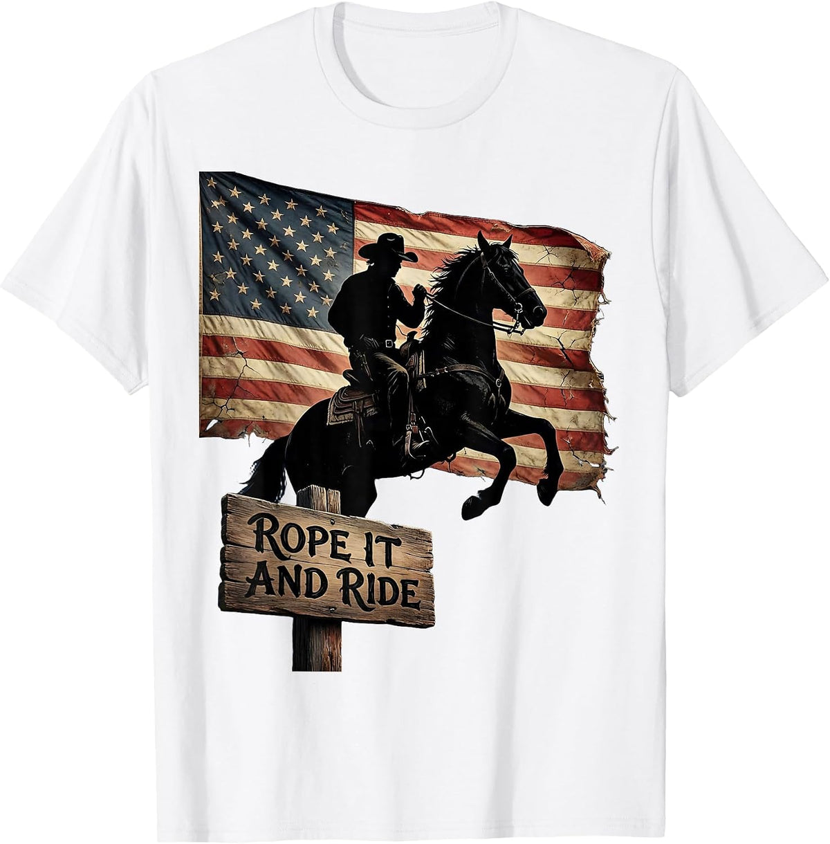 Men's Rope It and Ride Western Cowboy Design T-Shirt - White