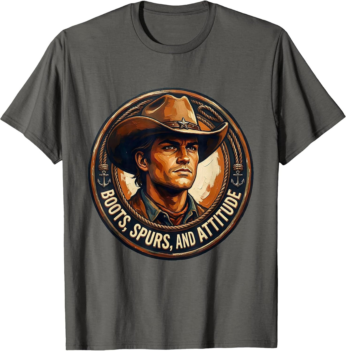 Boots Spurs and Attitude Cowgirl Design T-Shirt - Asphalt Grey
