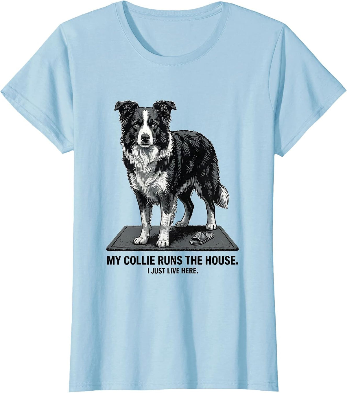 My Collie Runs The House I Just Live Here Funny Dog Lover T-Shirt - Baby Blue
