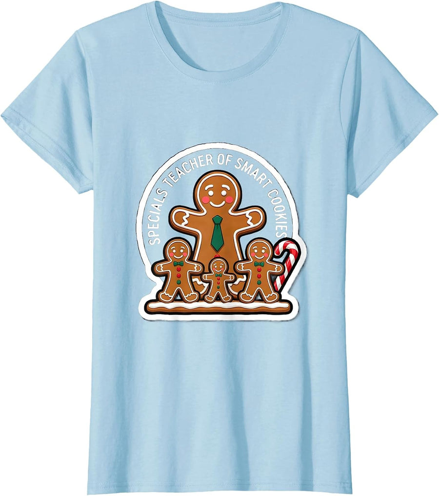 Women's Specials Teacher Of Smart Cookies Cute Gingerbread Christmas T-Shirt - Baby Blue