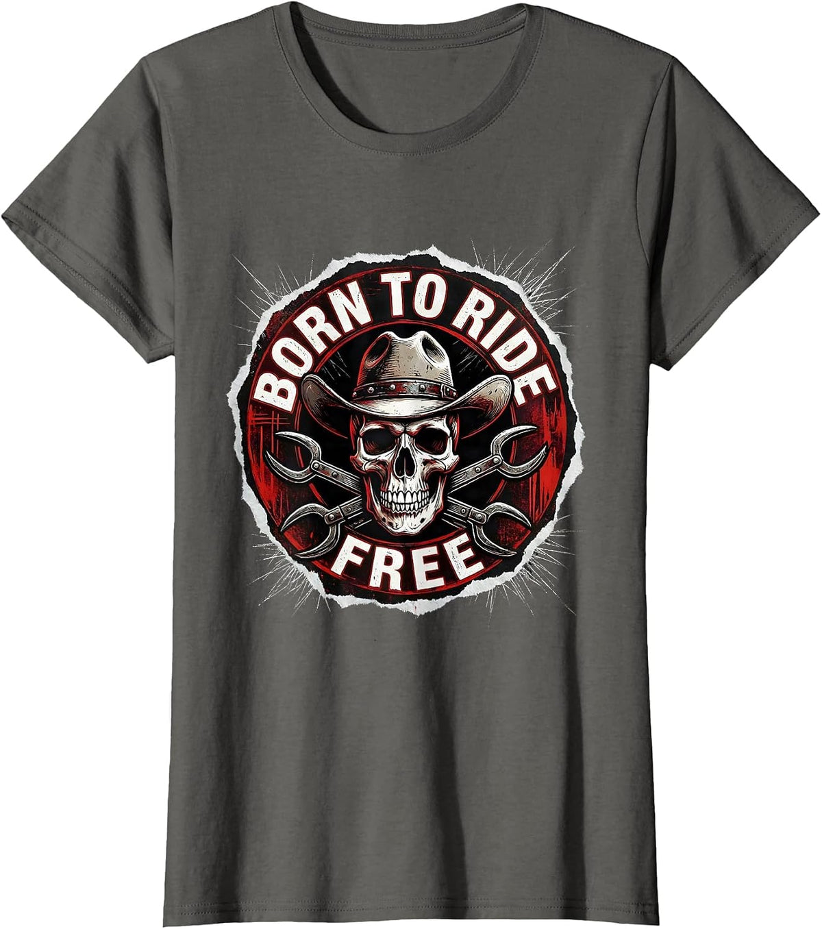 Women's Born to Ride Free Cowgirl Graphic Design T-Shirt - Asphalt Grey