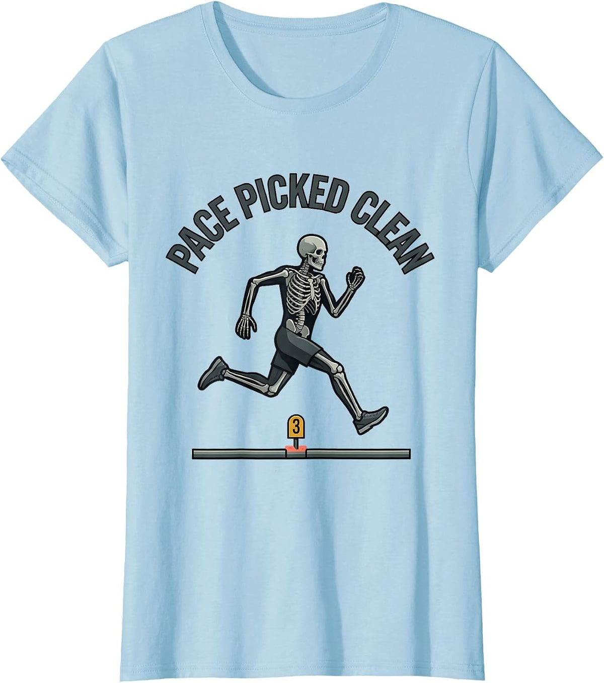 Pace Picked Clean Funny Halloween Running Skeleton 5K Race T-Shirt - Baby Blue