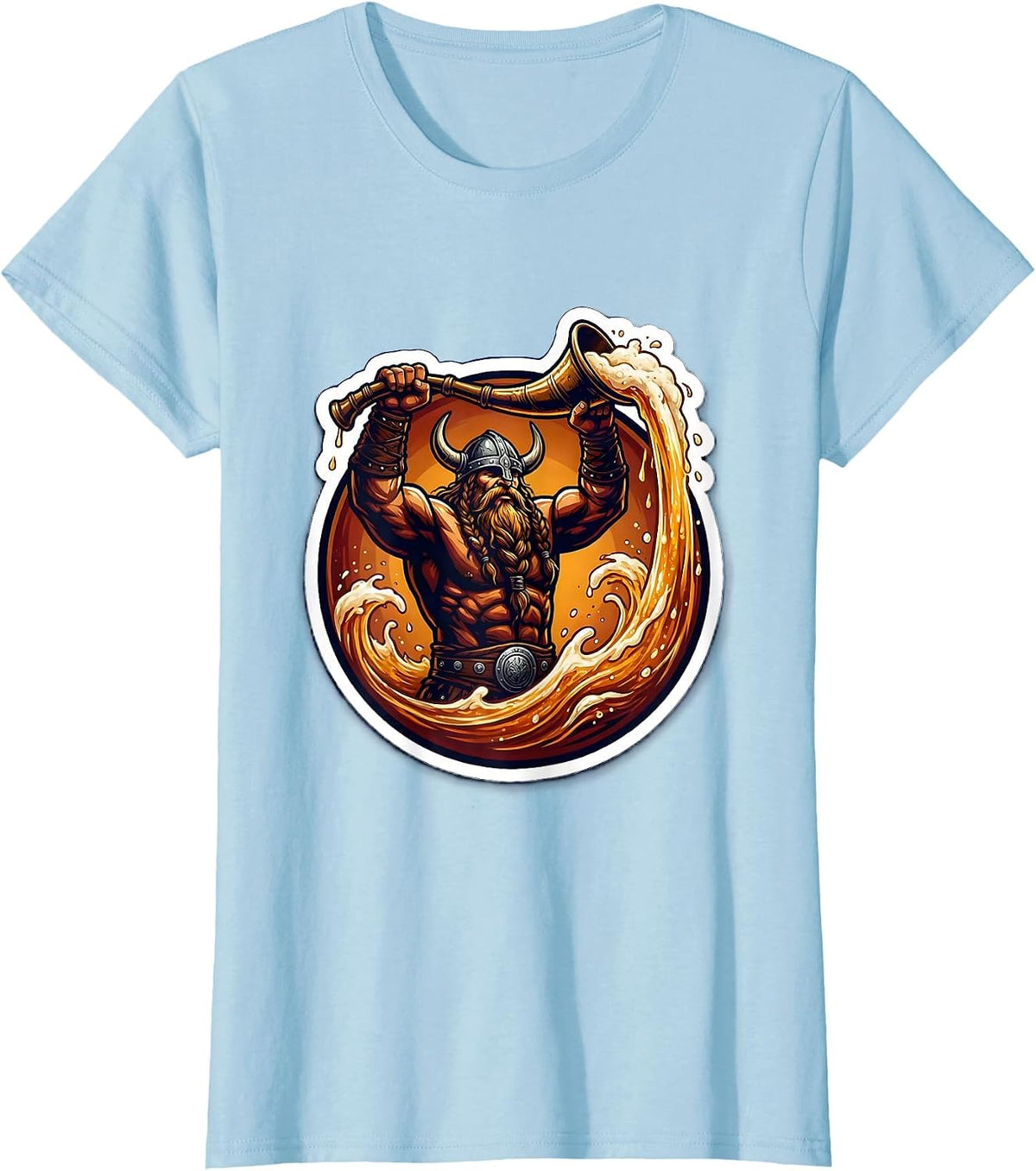 Women's Funny Viking Drinking Horn Raise Celebration T-Shirt - Baby Blue