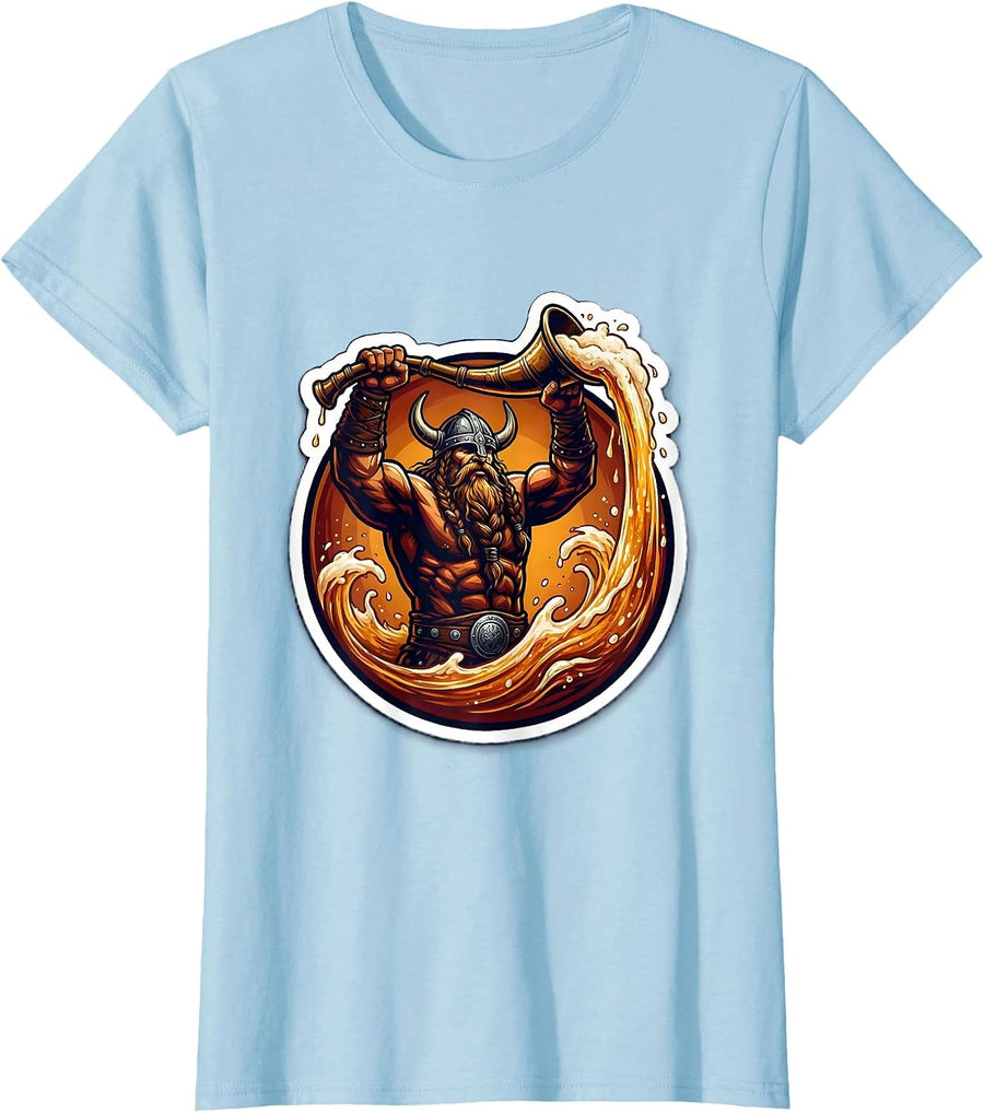Women's Funny Viking Drinking Horn Raise Celebration T-Shirt - Baby Blue