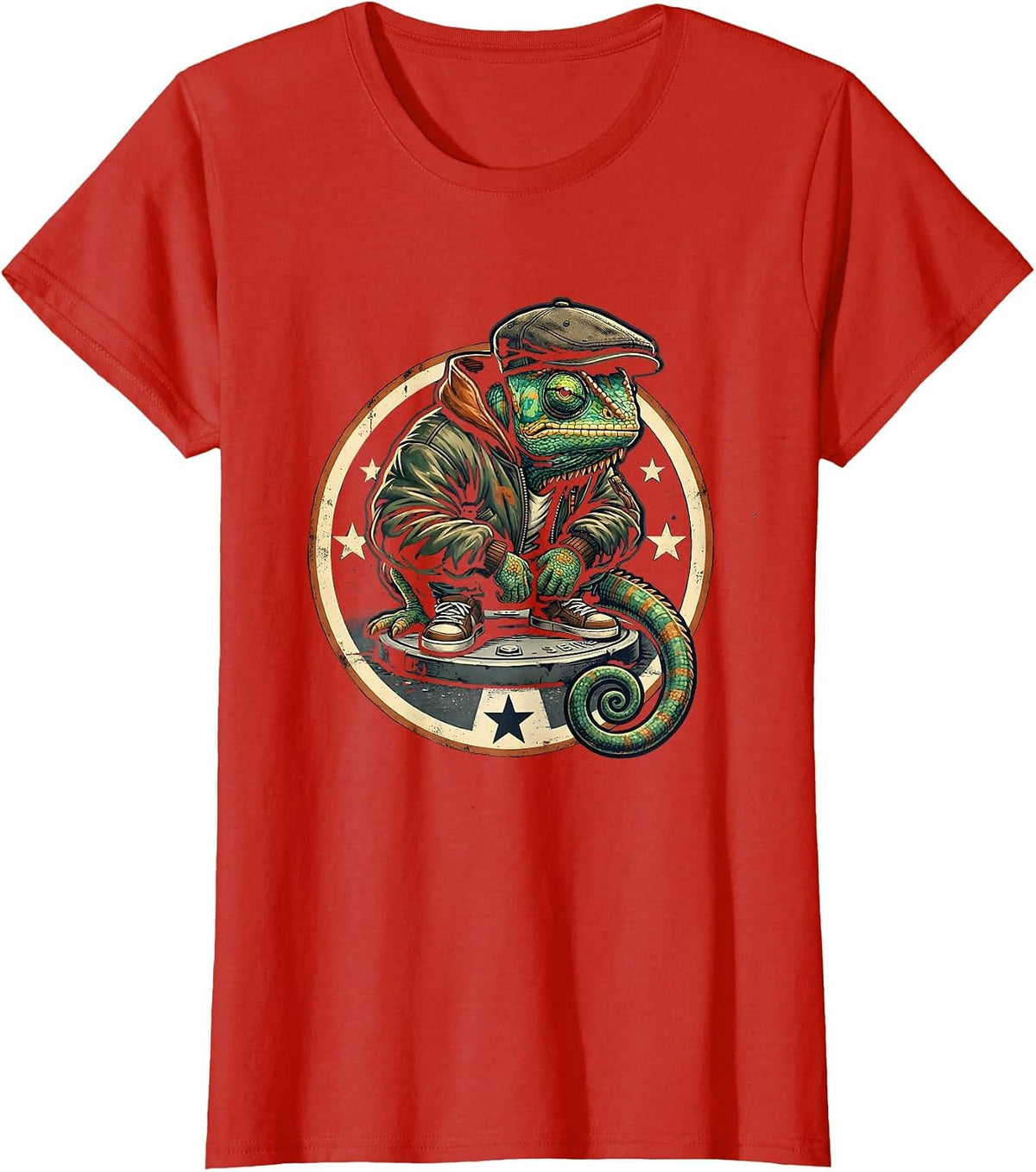 Swaggering Chameleon Y2K Vintage Hip-Hop Streetwear T-Shirt - Red