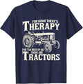 Funny Tractor Farmer Therapy Vintage Farm Tractor Farming T-Shirt - Navy Blue