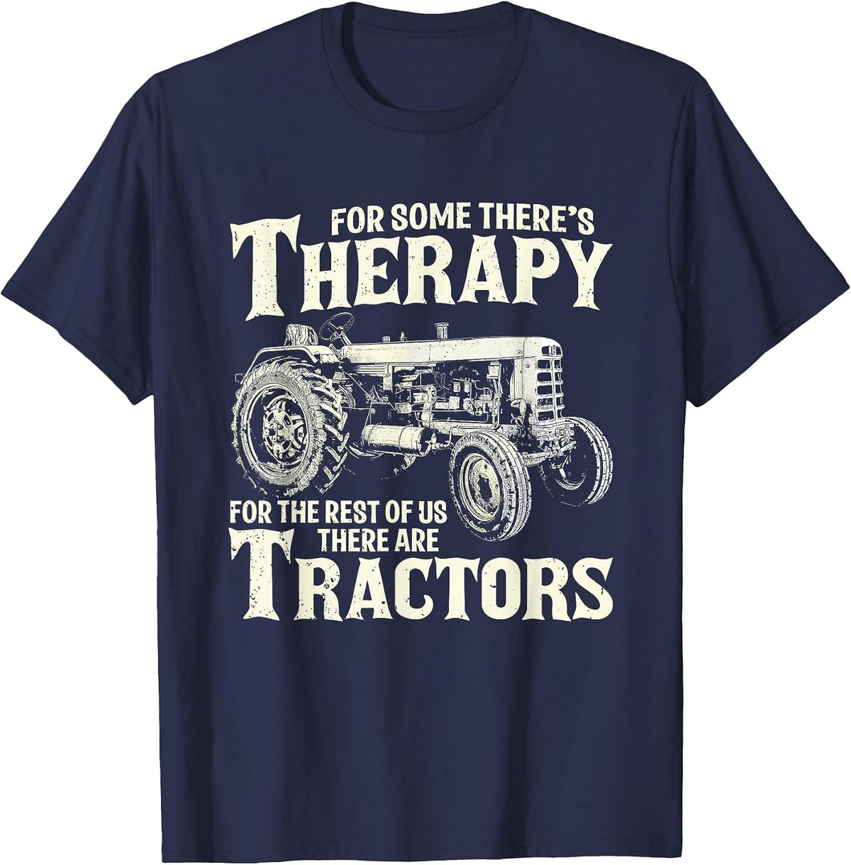 Funny Tractor Farmer Therapy Vintage Farm Tractor Farming T-Shirt - Navy Blue