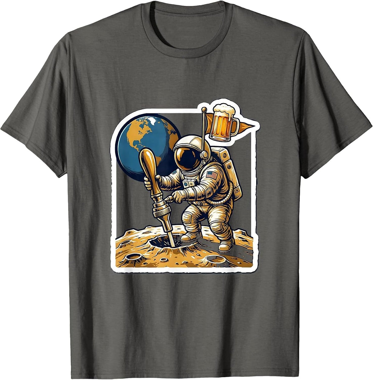 Astronaut Beer Tap Flag Moon Landing Design T-Shirt - Asphalt Grey