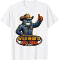 Men's Wild Hearts Ride Free Denim Cowgirl Design T-Shirt - White
