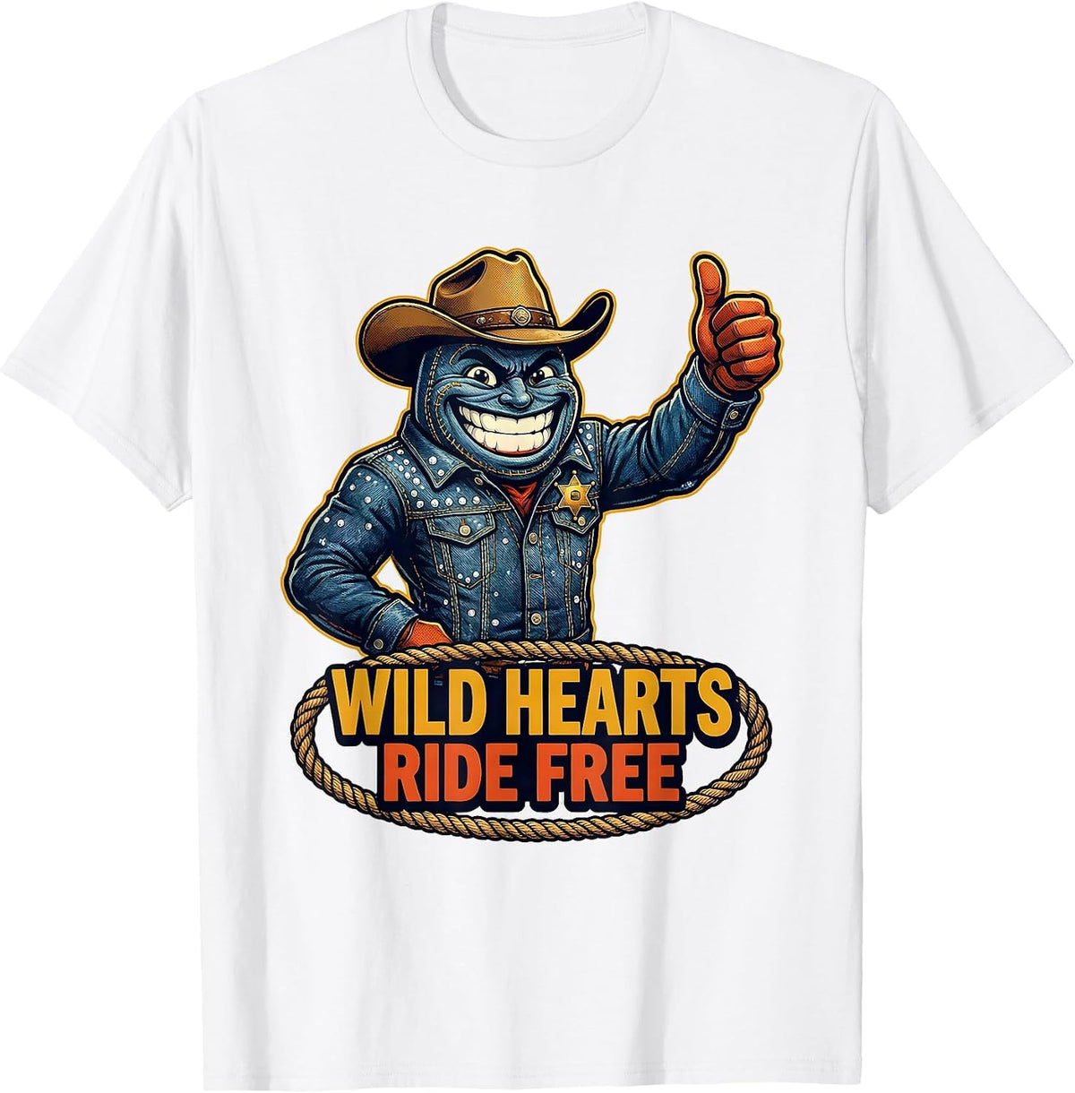 Men's Wild Hearts Ride Free Denim Cowgirl Design T-Shirt - White