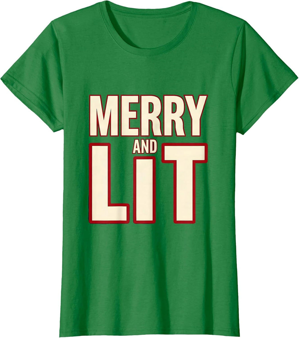 Women's Merry And Lit Funny Christmas Party Drinking Humor T-Shirt - Kelly Green