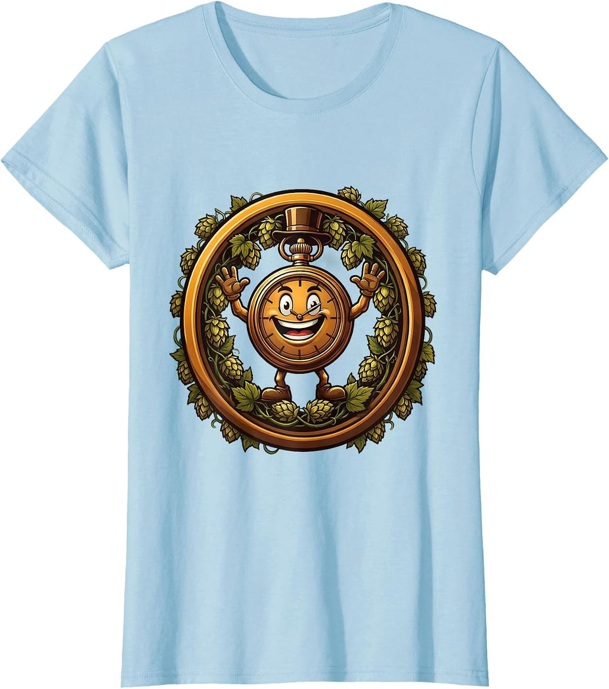 Oktoberfest Vintage Pocket Watch and Hops Design T-Shirt - Baby Blue