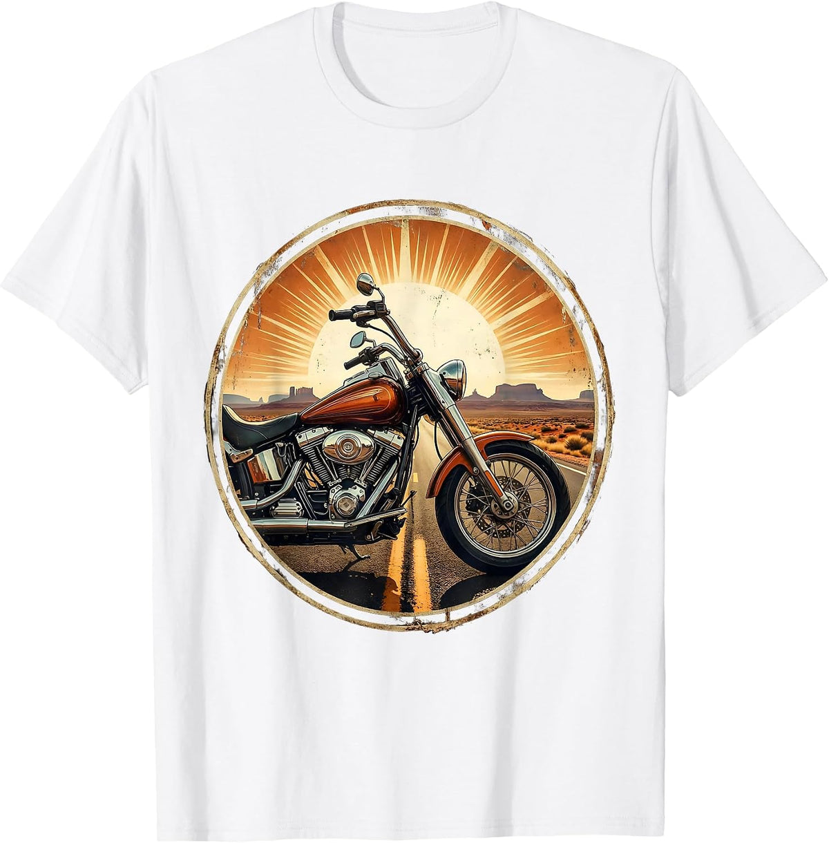 Men's Vintage Chopper Motorcycle Desert Highway Graphic T-Shirt - White