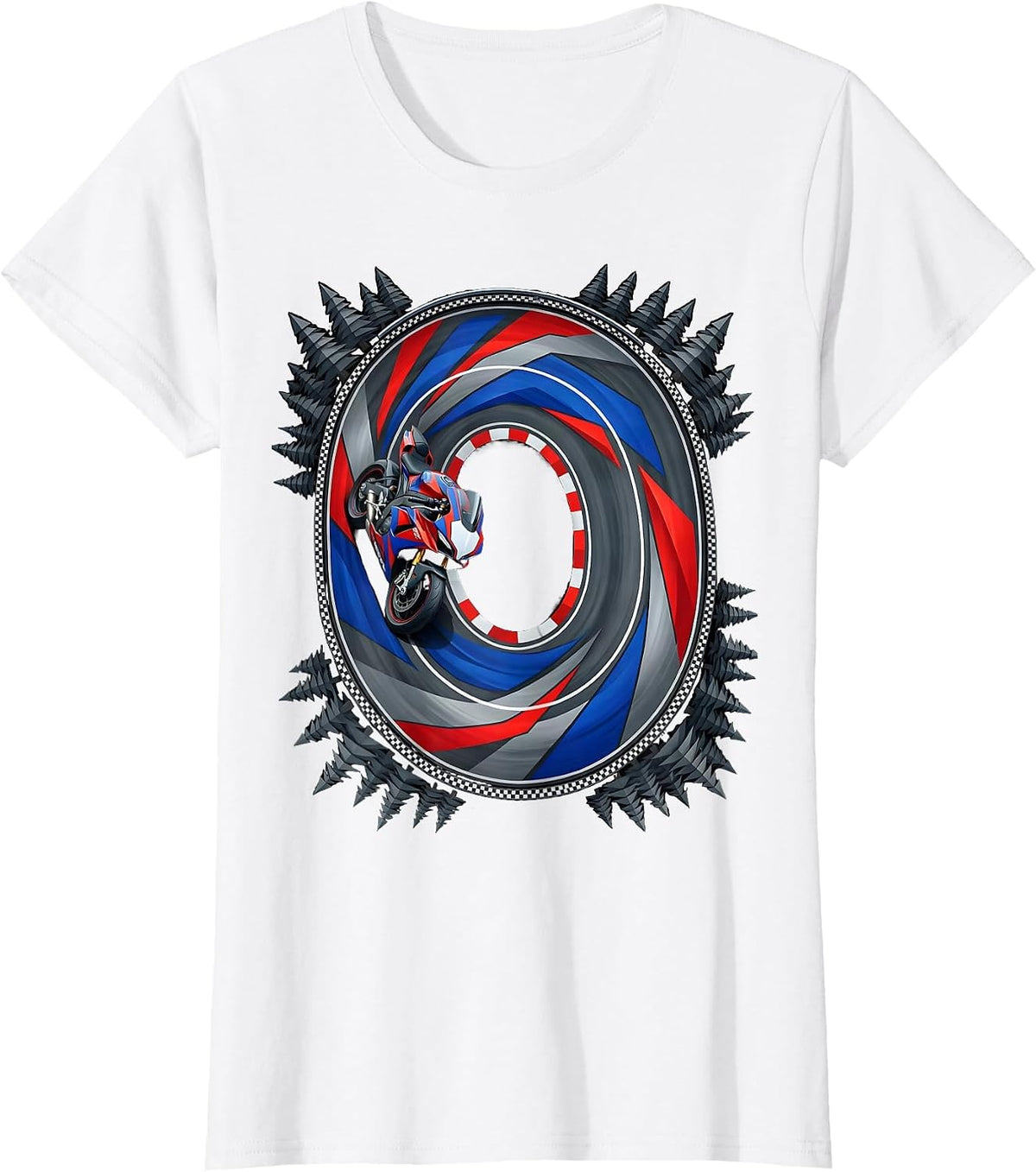 Women's Mountain Road Pine Forest Aerial Motorcycle Design T-Shirt - White