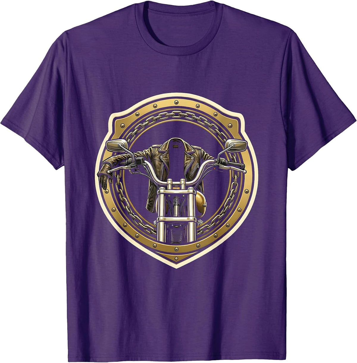 Men's Leather Jacket on Motorcycle Mirror Graphic Tee T-Shirt - Purple