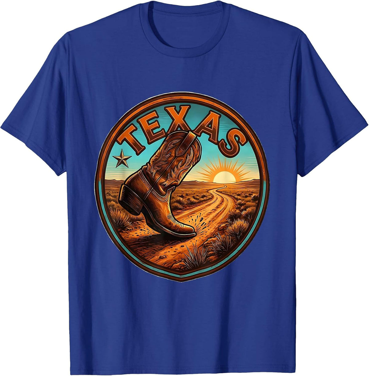Texas Western State Pride Cowboy Boot Badge T-Shirt - Royal Blue