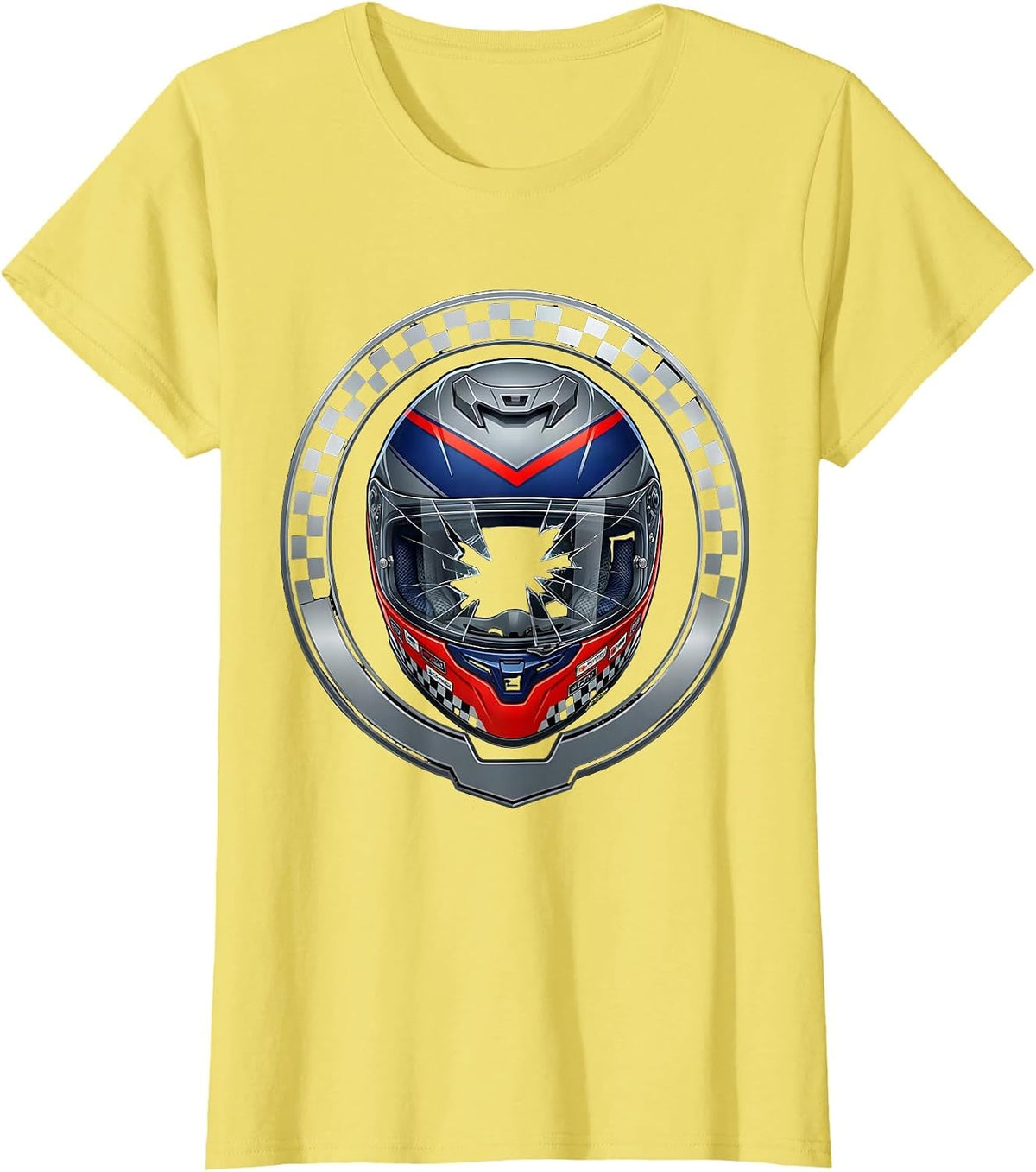 Women's Weathered Bike Helmet Cracked Visor Graphic T-Shirt - Lemon Yellow