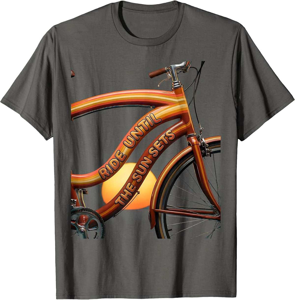 Ride Until The Sun Sets Cycling Design T-Shirt - Asphalt Grey
