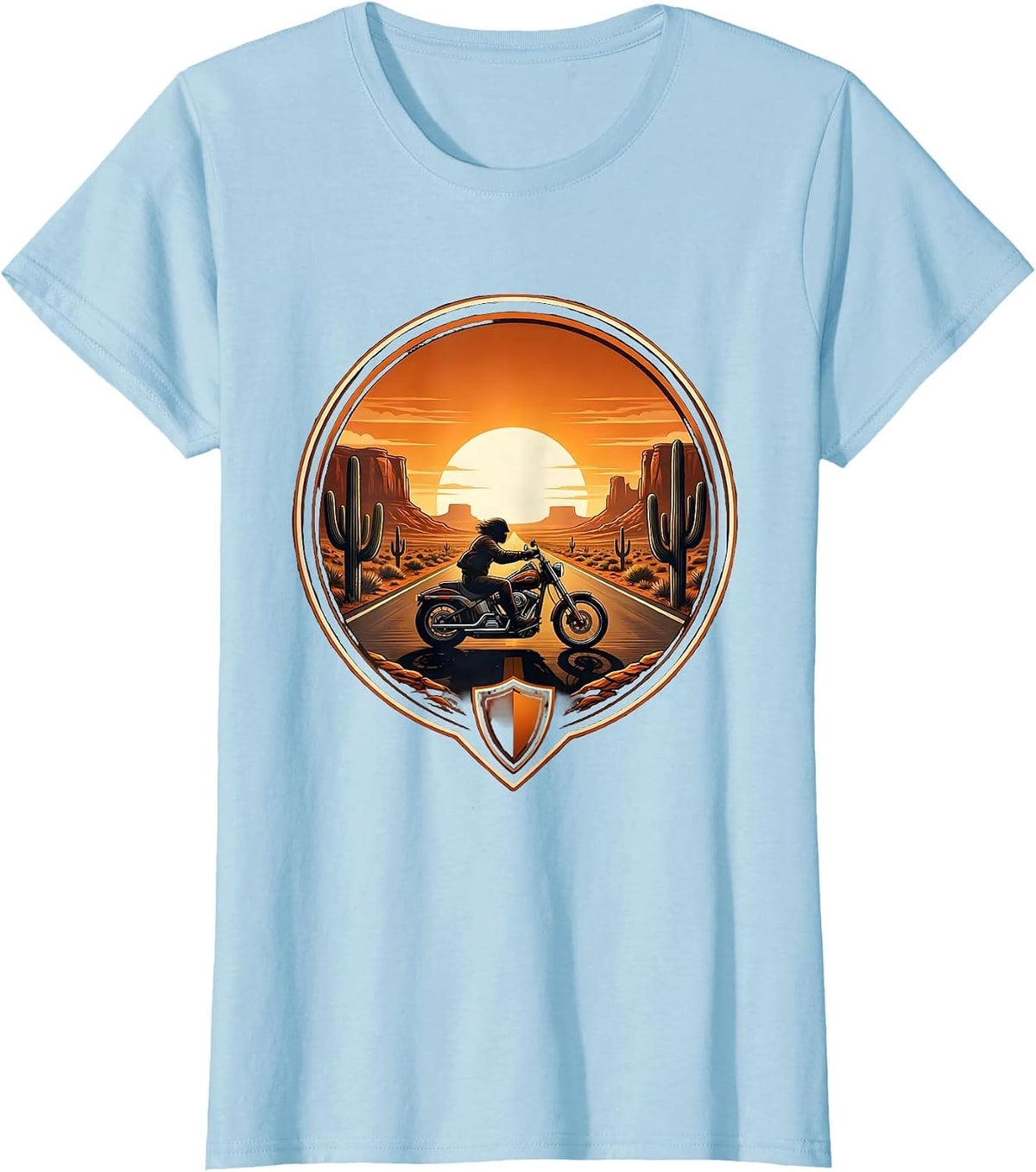 70s Chopper Motorcycle Desert Road Graphic T-Shirt - Baby Blue