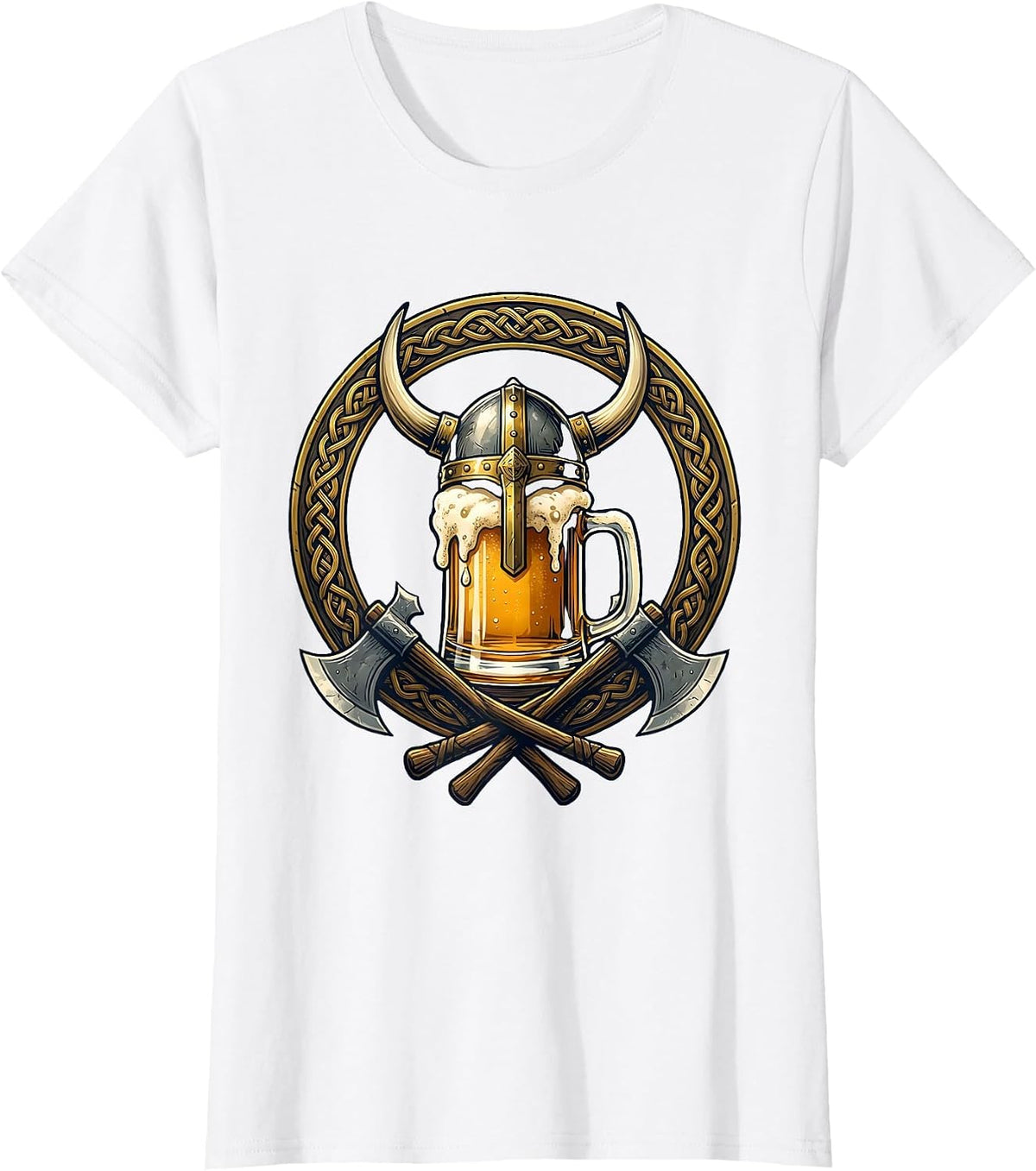 Women's Viking Helmet Beer Mug Graphic Tee T-Shirt - White