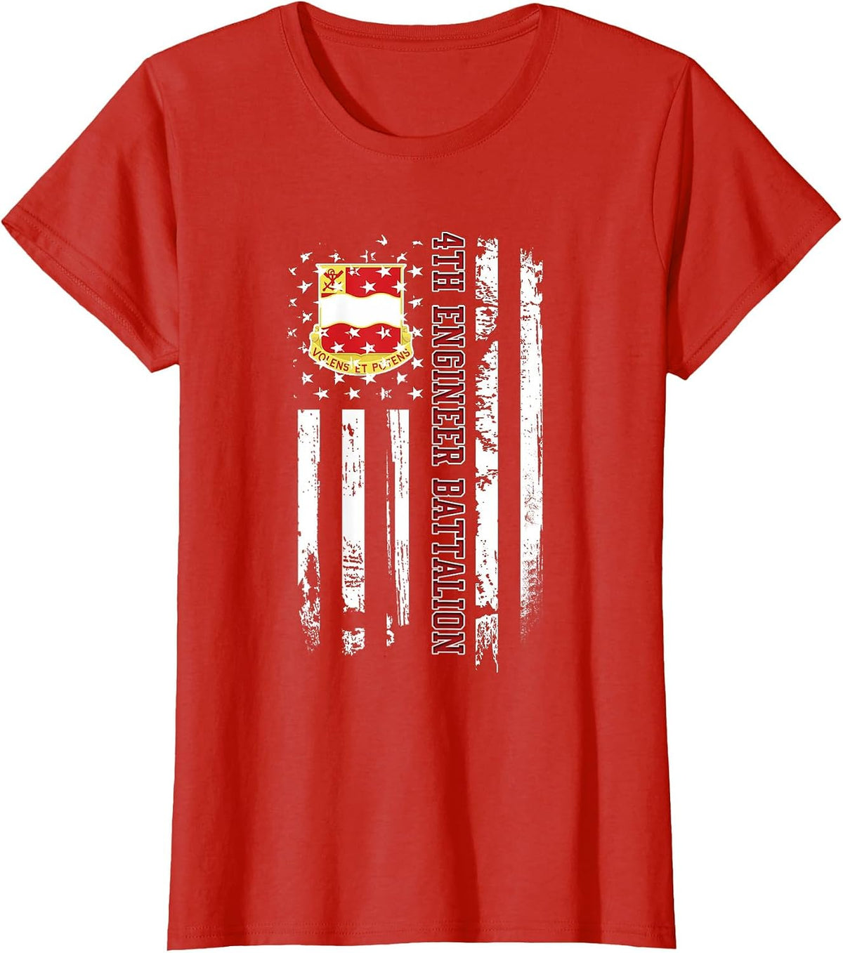 4th Engineer Battalion Veteran USA Flag Veterans Day Xmas T-Shirt - Red