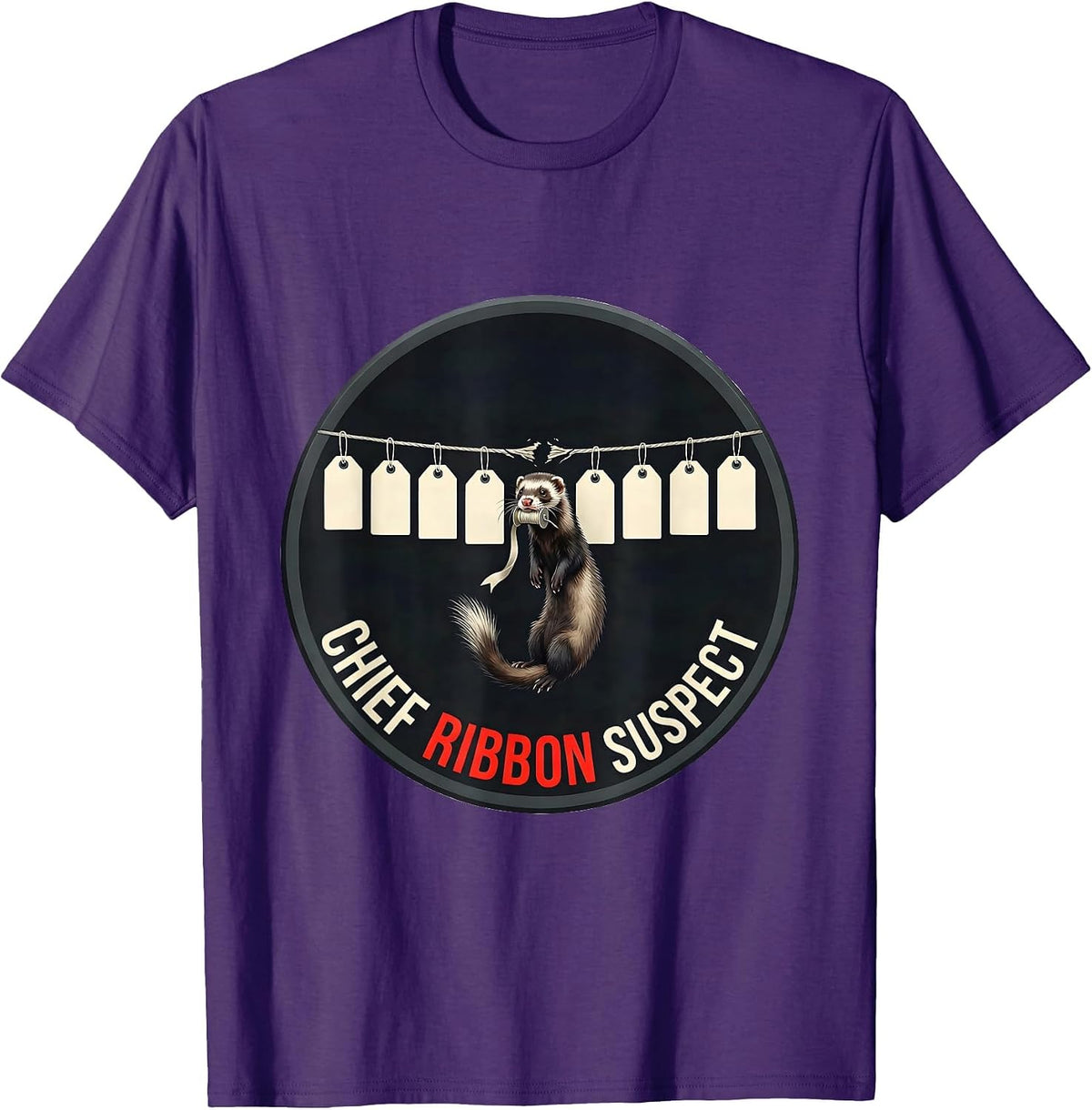 Chief Ribbon Suspect Funny Ferret Lover Gift T-Shirt - Purple