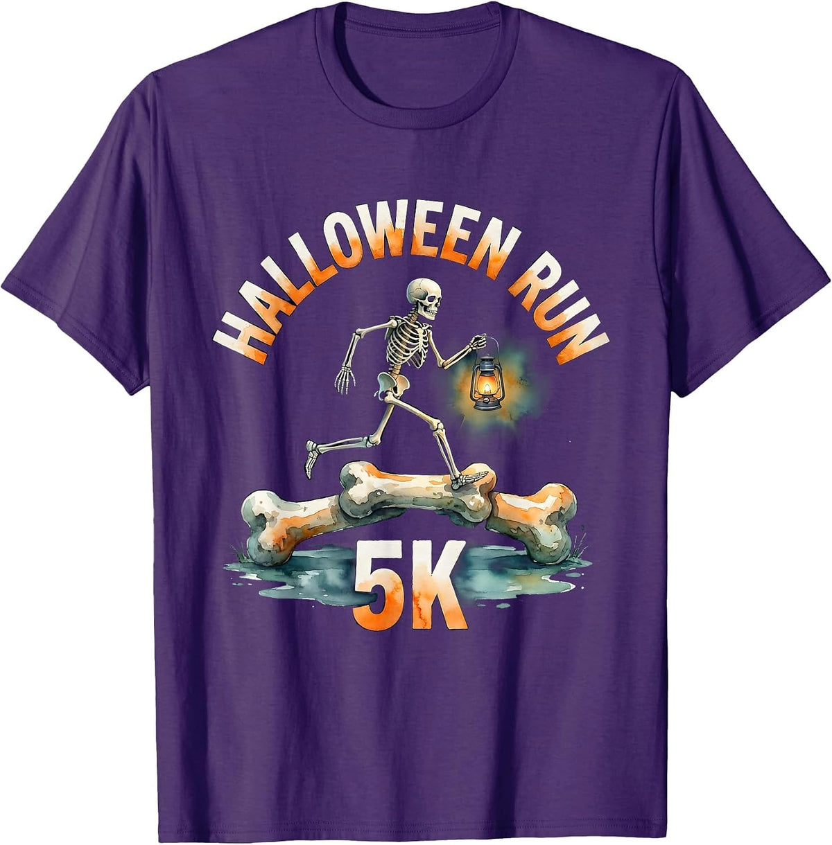 Halloween Run 5K Funny Skeleton Runner Halloween 5K Matching T-Shirt - Purple