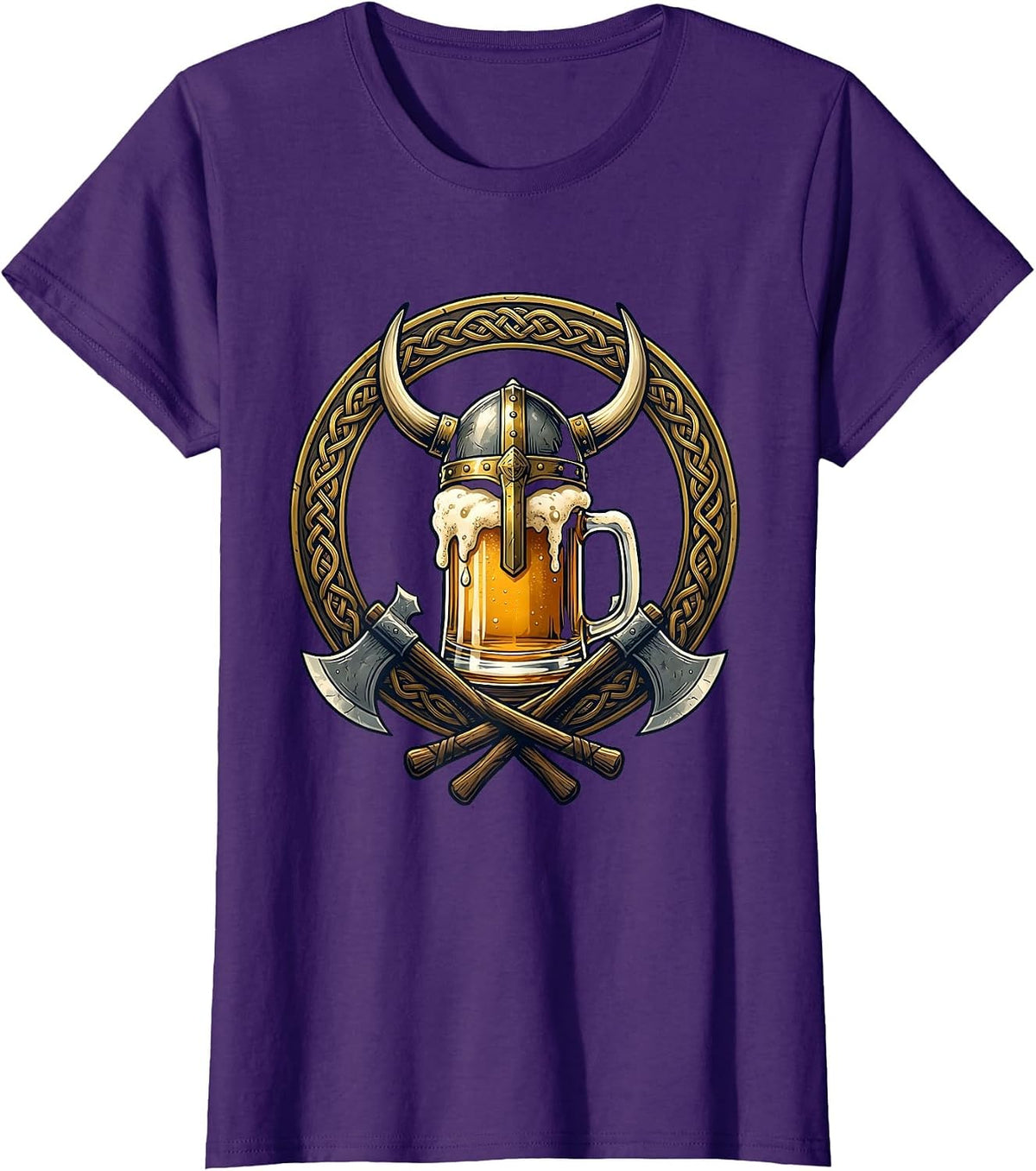 Women's Viking Helmet Beer Mug Graphic Tee T-Shirt - Purple