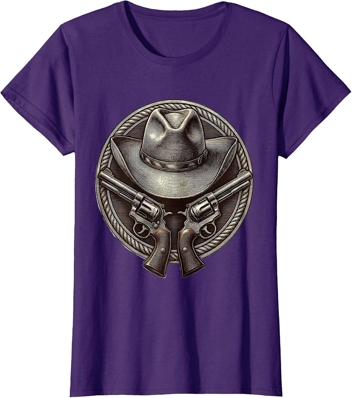 Women's Cowboy Hat Crossed Pistols Western Graphic T-Shirt - Purple