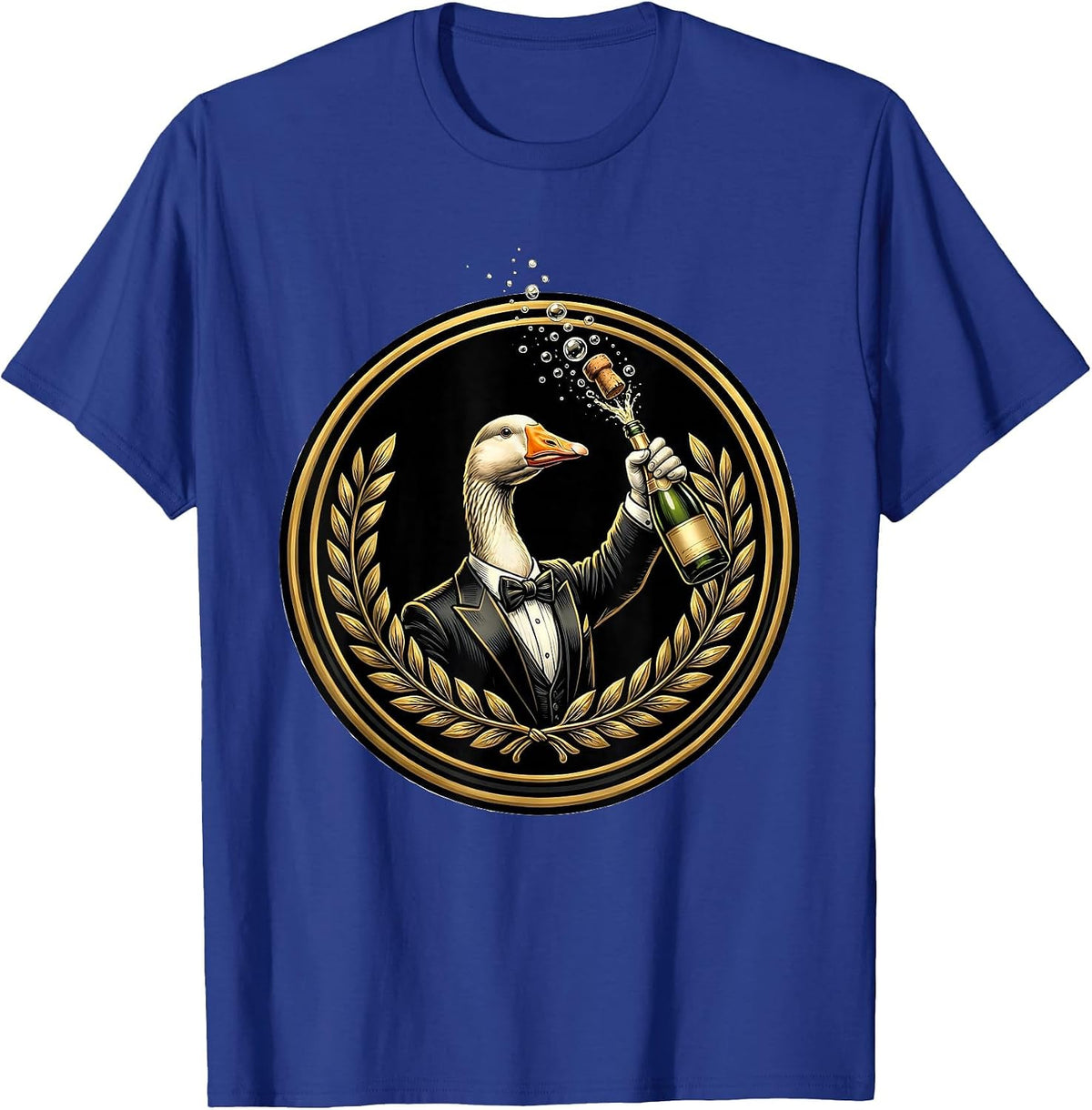 Silly Goose Tuxedo Champagne Celebration T-Shirt - Royal Blue