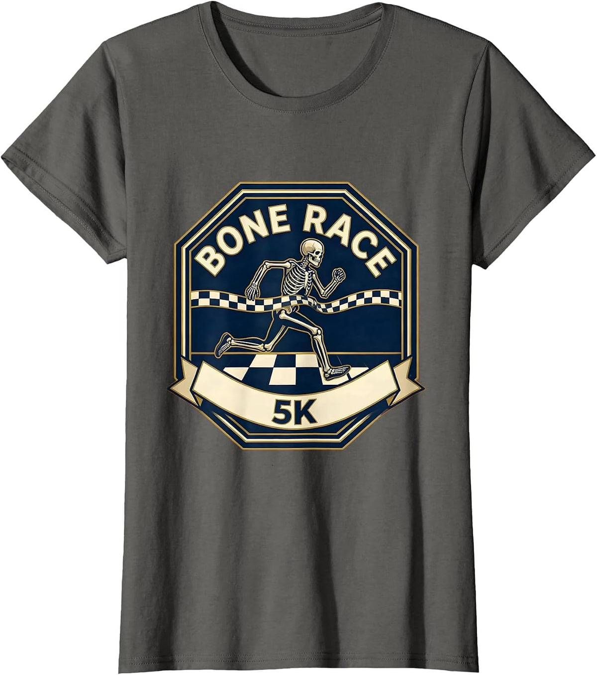 Women's Bone Race 5K Funny Skeleton Runner Halloween Fun Run T-Shirt - Asphalt Grey
