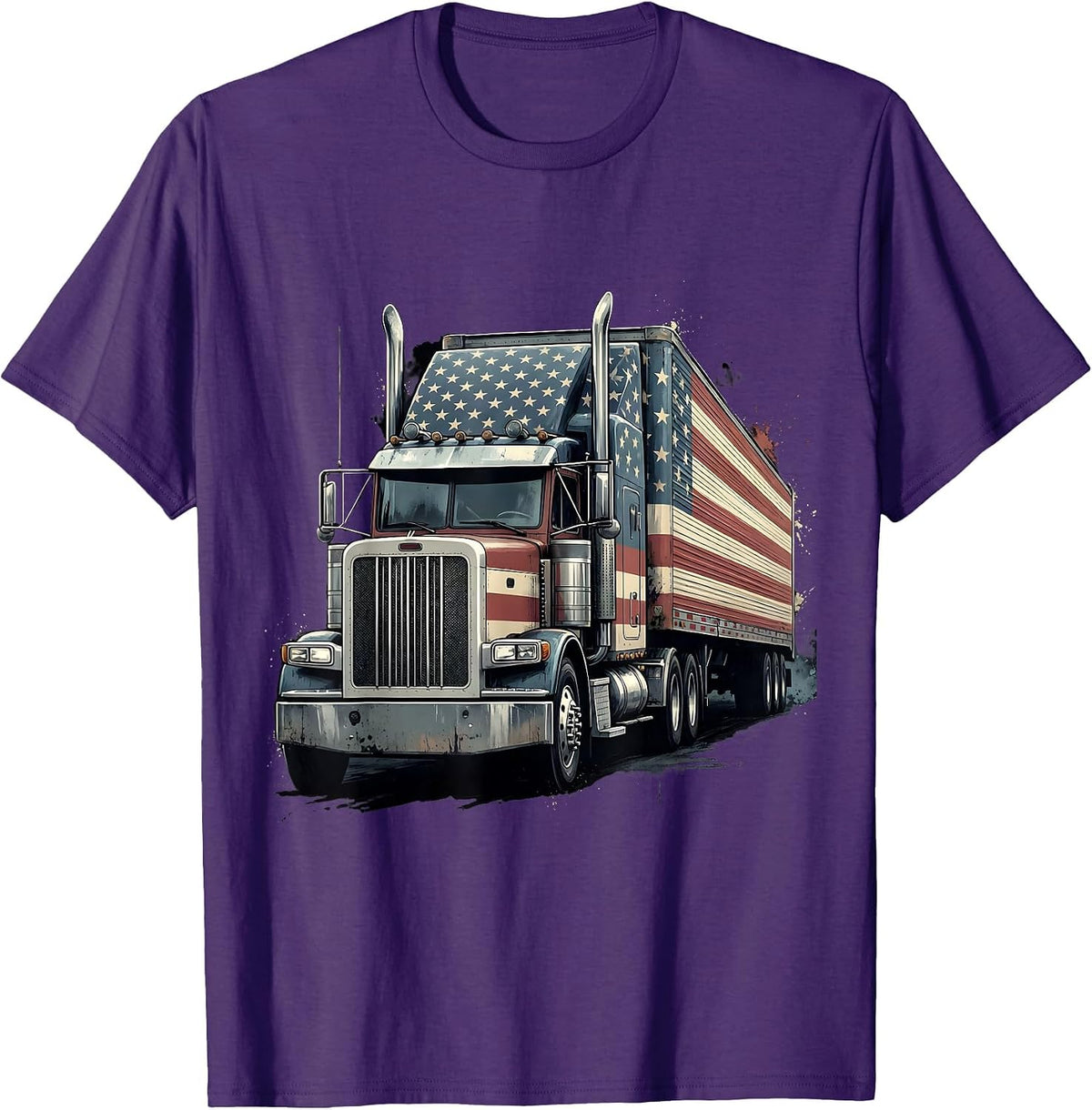 Broadside Semi-Trailer Patriotic American Flag Trucker T-Shirt - Purple