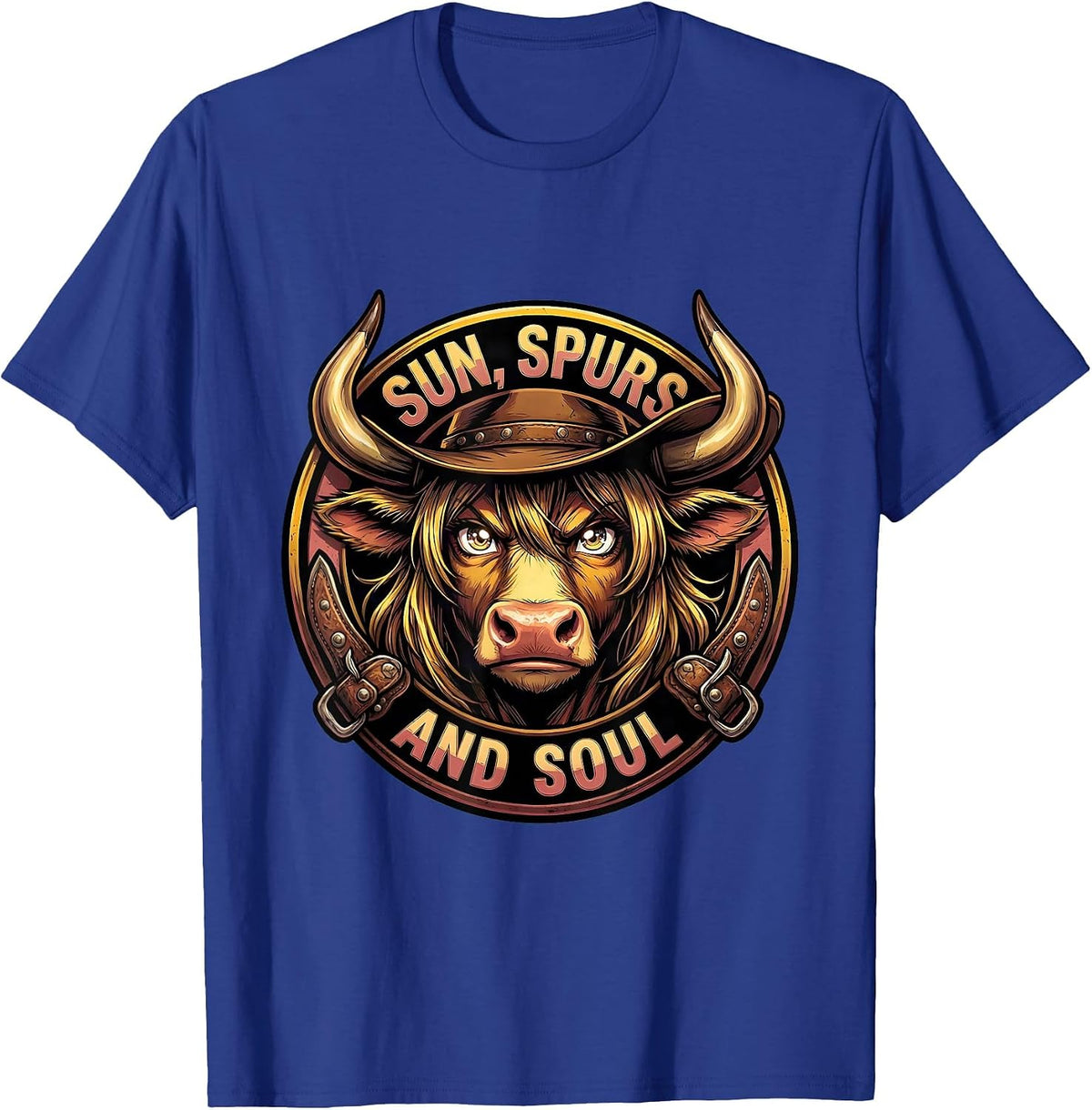 Men's Sun Spurs and Soul Western Graphic Design T-Shirt - Royal Blue