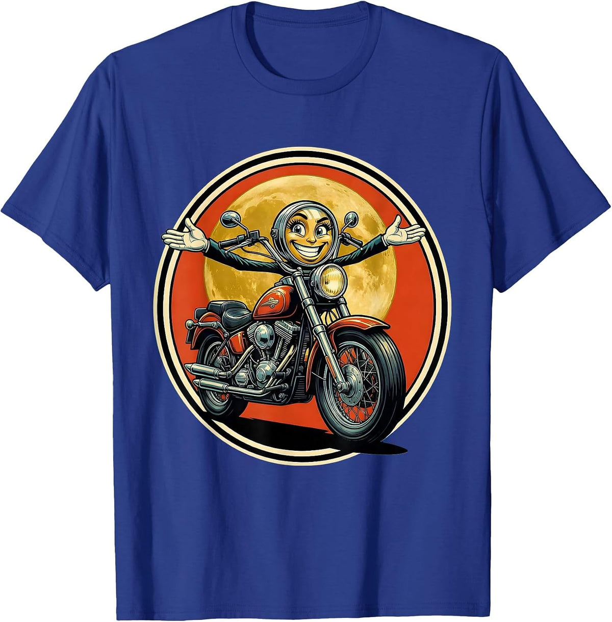 Biker Silhouette Full Moon Motorcycle Design T-Shirt - Royal Blue