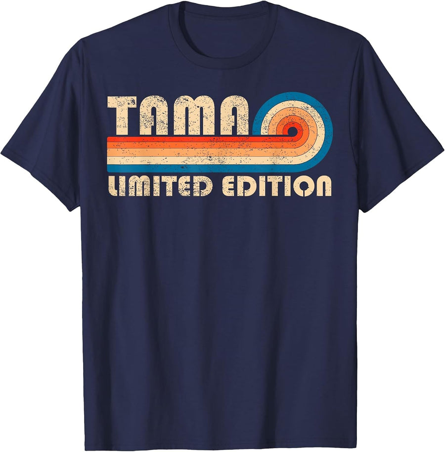 TAMA Retro 70s 80s Sunset Stripe T-Shirt - Navy Blue