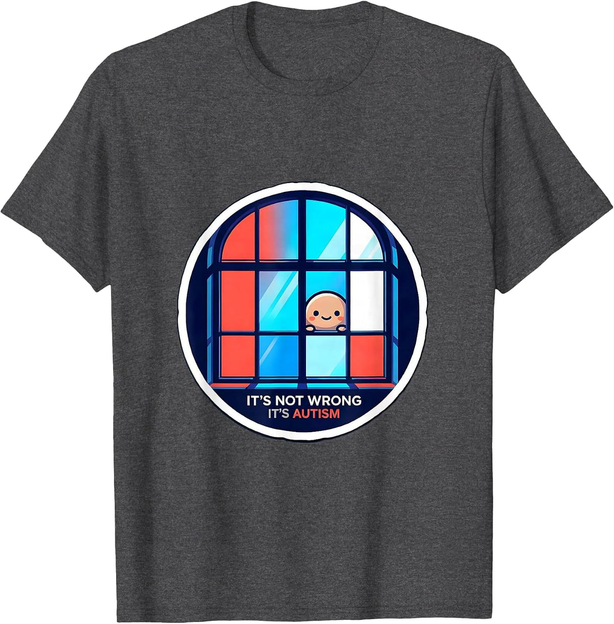 Men's It's Not Wrong It's Autism Sticker Style Neurodiversity T-Shirt - Dark Heather Grey
