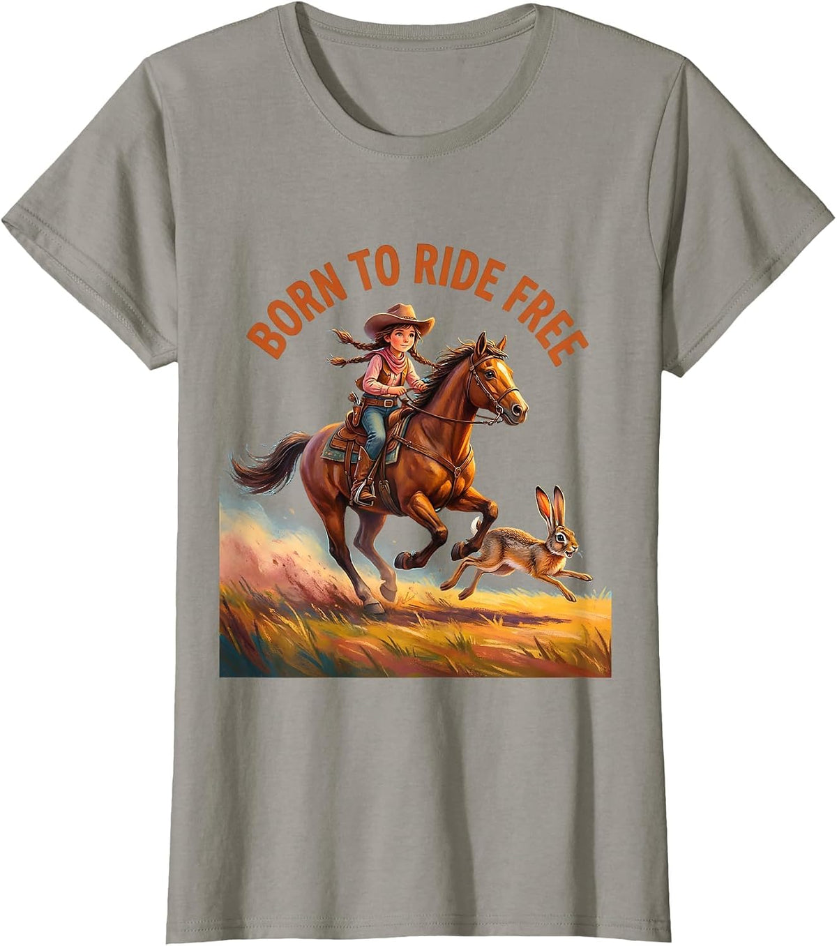 Women's Born to Ride Free Western Girls Graphic Design T-Shirt - Slate Grey