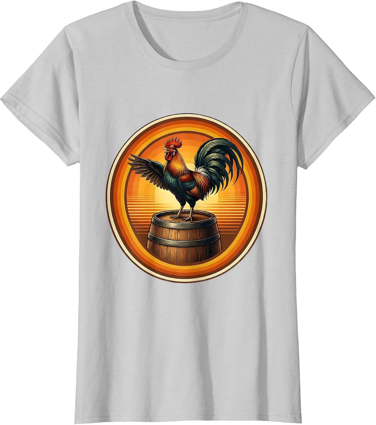 Rooster on a Beer Barrel Graphic Design T-Shirt - Silver Grey