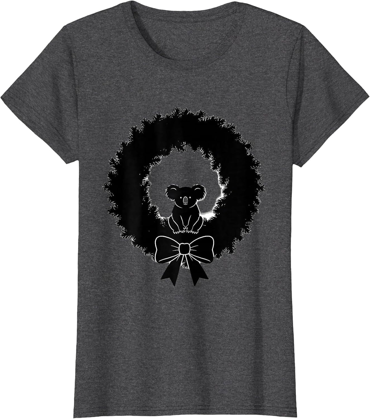 Women's Koala Wreath Cute Holiday Animal Lover Gift T-Shirt - Dark Heather Grey
