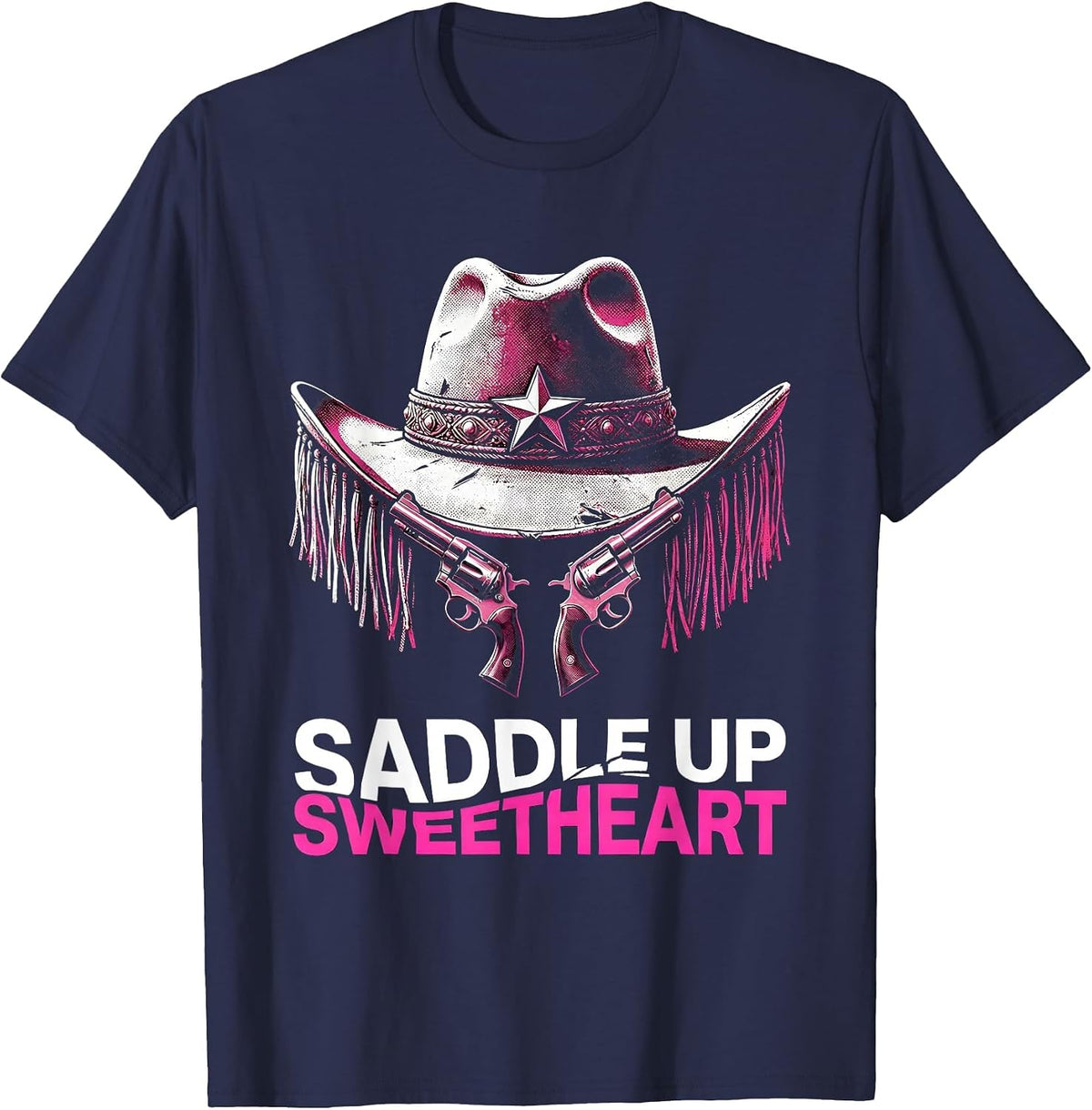 Saddle Up Sweetheart Cowboy Western Design T-Shirt - Navy Blue