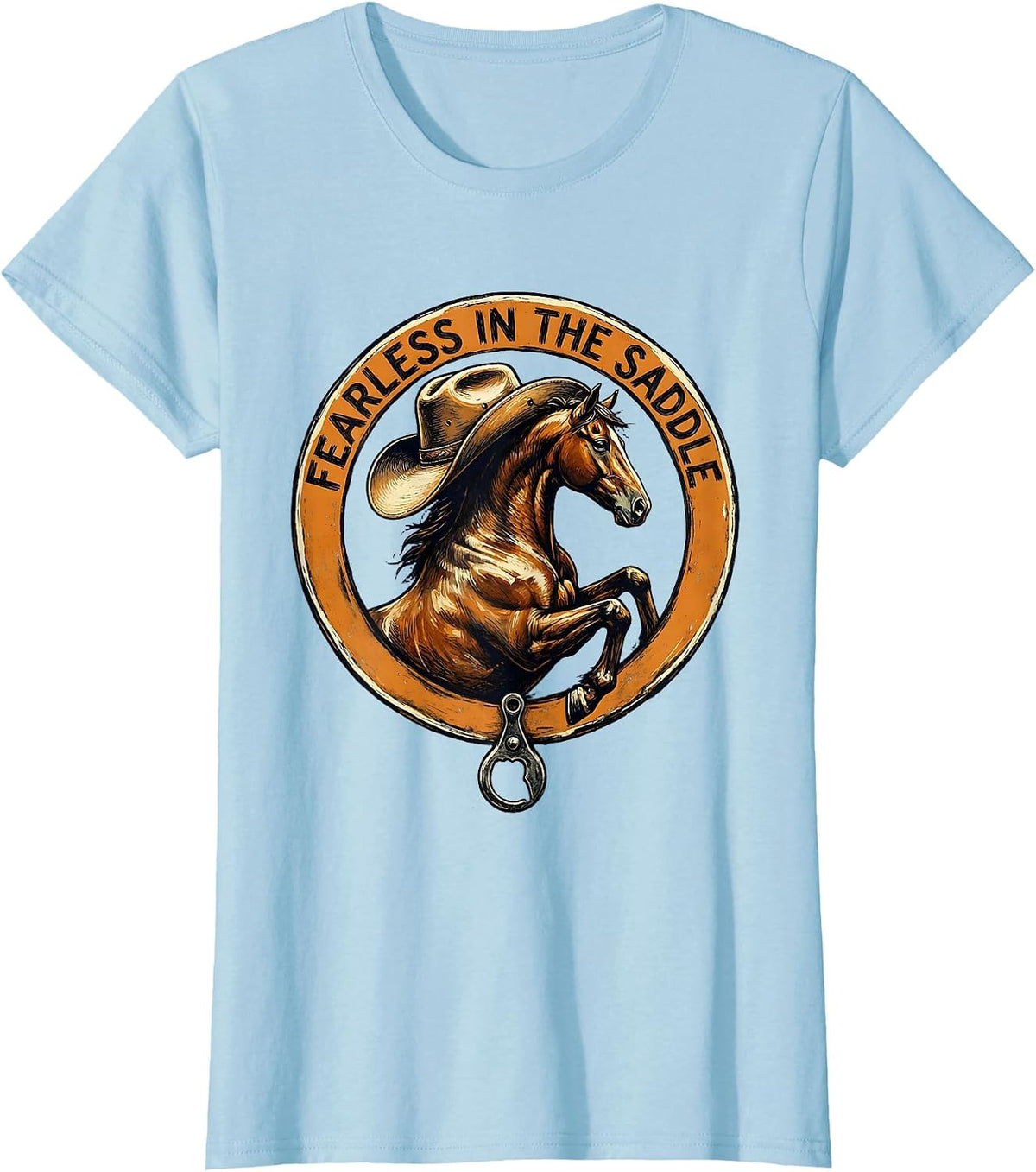 Women's Fearless in the Saddle Cowgirl Design T-Shirt - Baby Blue