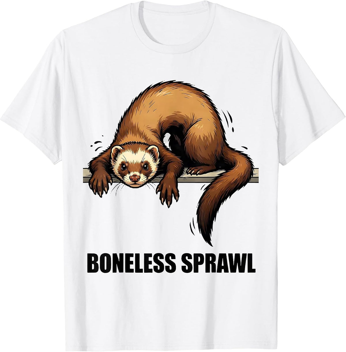 Men's Boneless Sprawl Cartoon Ferret Lover Funny Gift T-Shirt - White