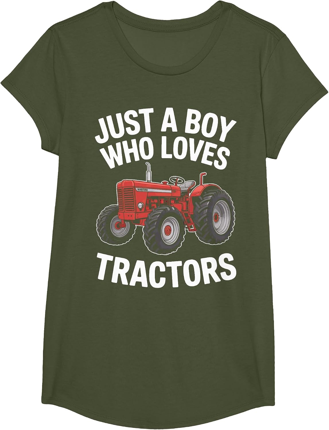 Just A Boy Who Loves Tractors Rural Tractor Lovers T-Shirt - Girls Olive Green