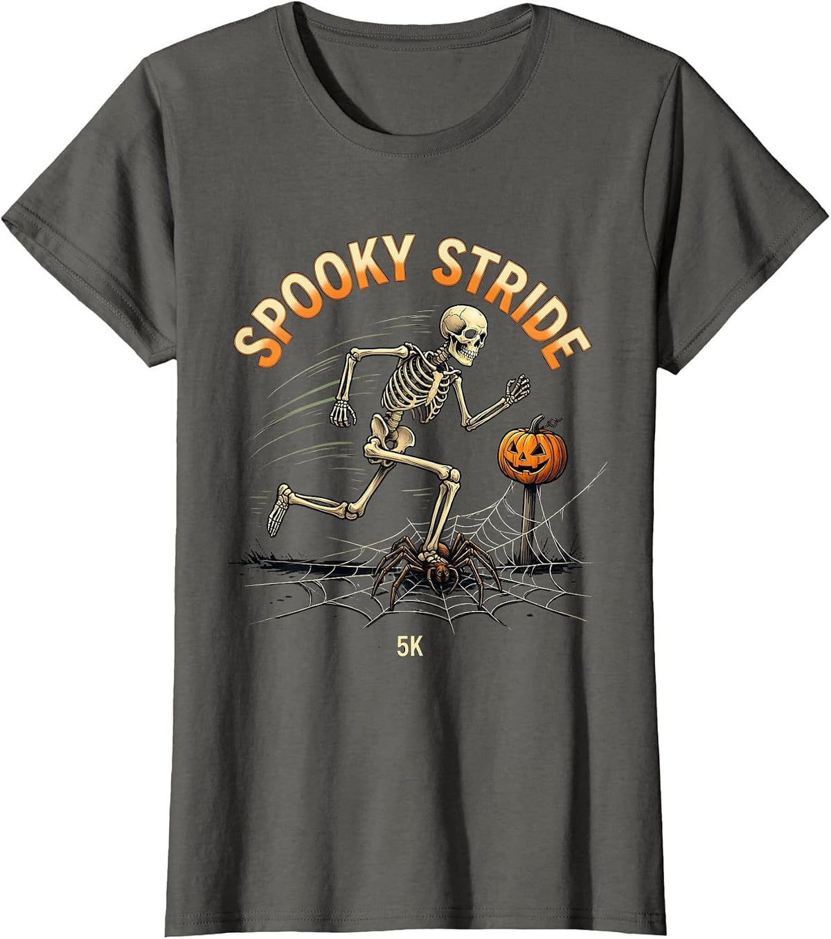 Women's Spooky Stride 5K Funny Skeleton Halloween Run Costume T-Shirt - Asphalt Grey